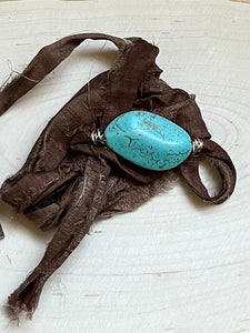 Turquoise Magnesite Sari Silk Wrap Bracelet