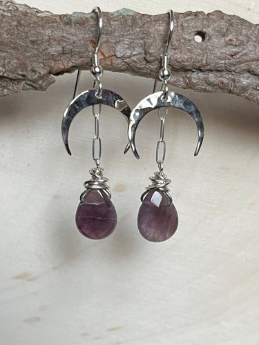 Crescent Moon and Amethyst Earrings