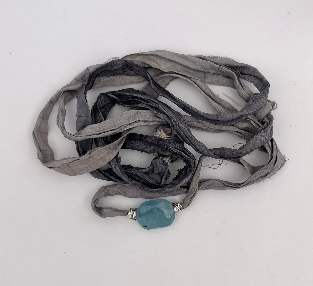 Aquamarine Sari Silk Wrap Bracelet