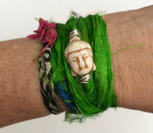 Load image into Gallery viewer, Buddha Sari Silk Wrap Bracelet