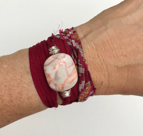 Porcelain Jasper Sari Silk Wrap Bracelet