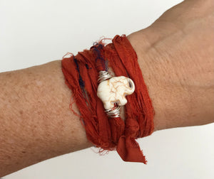 Magnesite Elephant Sari Silk Wrap Bracelet