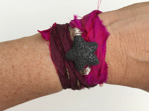 Star Lava Sari Silk Wrap Bracelet (burgundy)