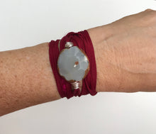 Load image into Gallery viewer, Gray Jasper Sari Silk Wrap Bracelet