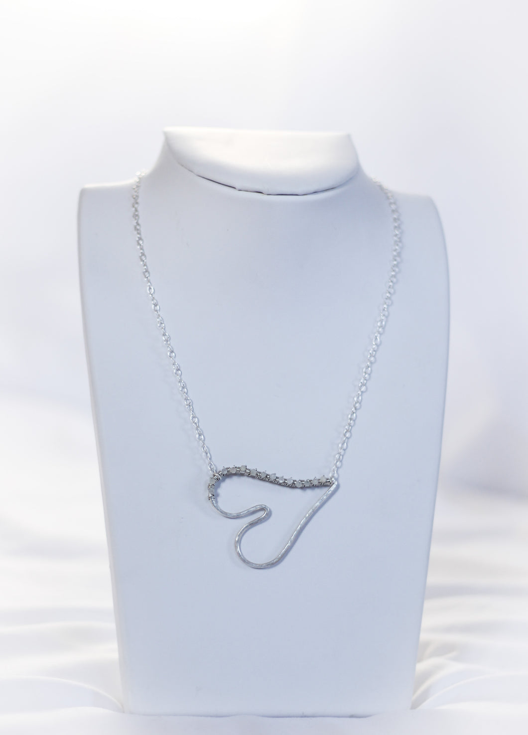 Sterling Silver Heart Necklace with Moonstone Micro Beeds